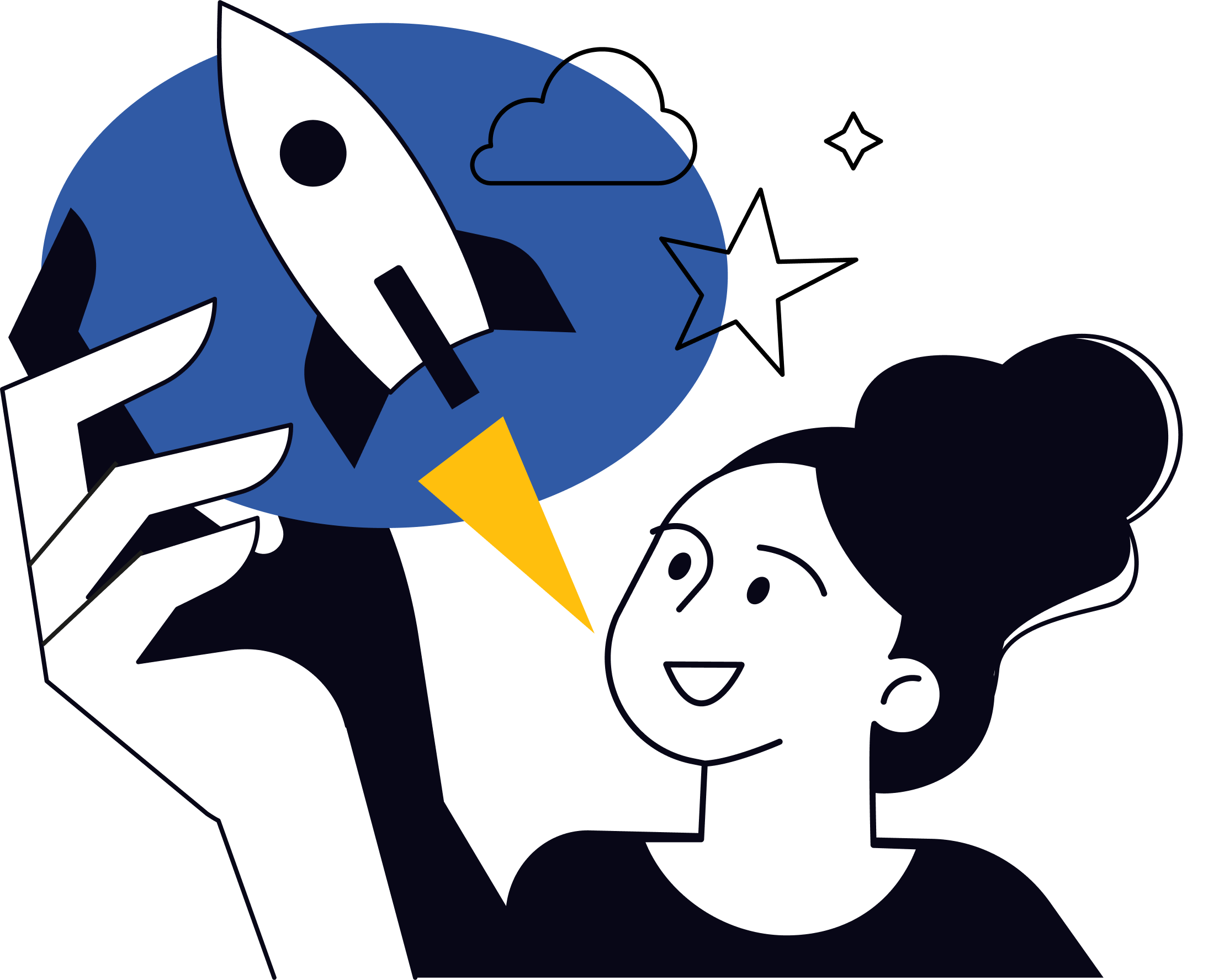 Illustration of rocket and woman